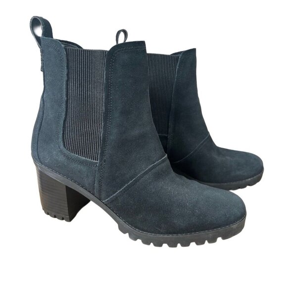Ugg Hazel Block Heel Black Suede Leather Chelsea Ankle Boots Bootie, Size 11 - Picture 1 of 5
